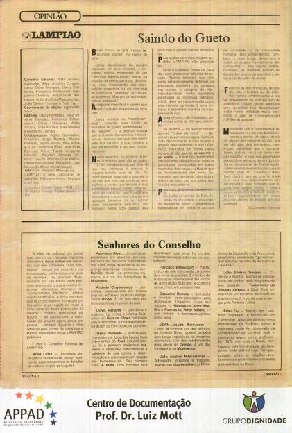 LAMPIAO DA ESQUINA - Brazilian Gay/Trans News paper produced during the  military government : Grupo Gay da Bahia : Free Download, Borrow, and  Streaming : Internet Archive
